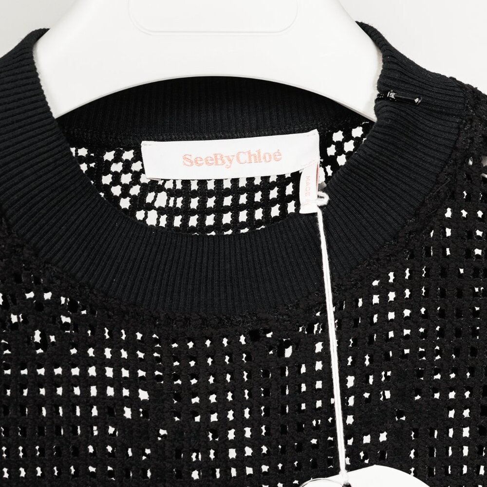 See by Chloe Black Crochet Long-Sleeve Mini Dress - Picture 8 of 8